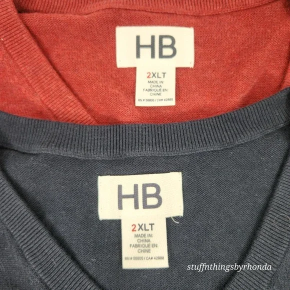 2 HB Harbor Bay Men's V Neck Cotton Sweater Vests, Size 2XL TALL ~‎ Navy & Wine - Picture 3 of 9
